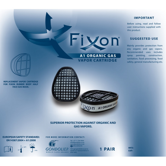 FIXON DUST AND GAS FILTERING CARTRIDGE A2,P3 FOR GAS SPRAY MASK (2PKT) FIXON DUST AND GAS FILTERING CARTRIDGE A2,P3 FOR GAS SPRAY MASK (2PKT)