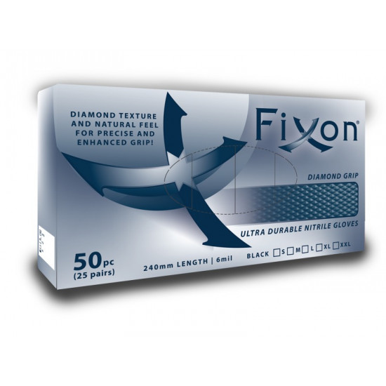 FIXON NITRILE DIAMOND GLOVE TEXTURED 6MIL 240MM BLACK L (50PCS/25 PAIRS) FIXON NITRILE DIAMOND GLOVE TEXTURED 6MIL 240MM BLACK L (50PCS/25 PAIRS)