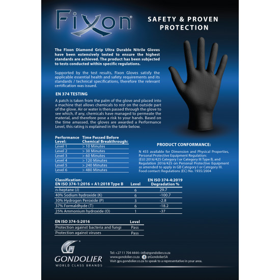 FIXON NITRILE DIAMOND GLOVE TEXTURED 6MIL 240MM BLACK L (50PCS/25 PAIRS) FIXON NITRILE DIAMOND GLOVE TEXTURED 6MIL 240MM BLACK L (50PCS/25 PAIRS)
